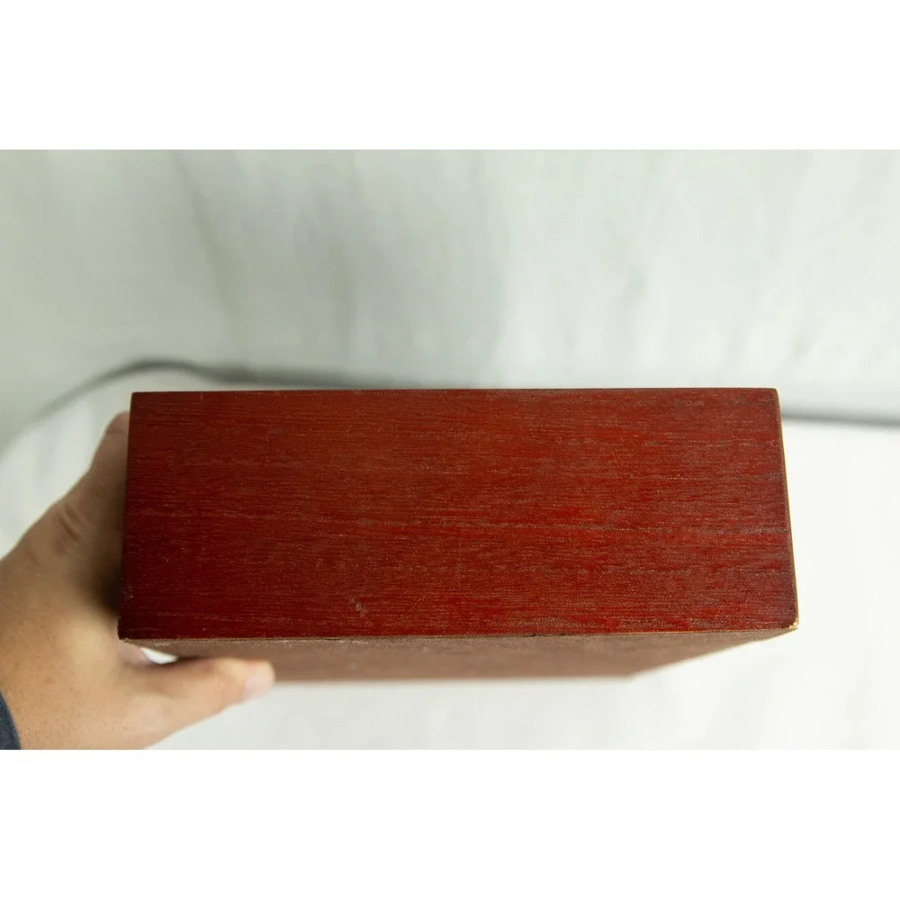 Vintage Wood Valet Box Jewelry Organizer Charging Station Brown Faux Leather